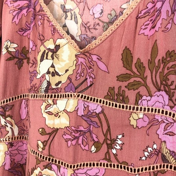 Spell & The Gypsy Rosa Pink Floral Mini Dress Size XS Half Sleeve Lightweight - Picture 6 of 10